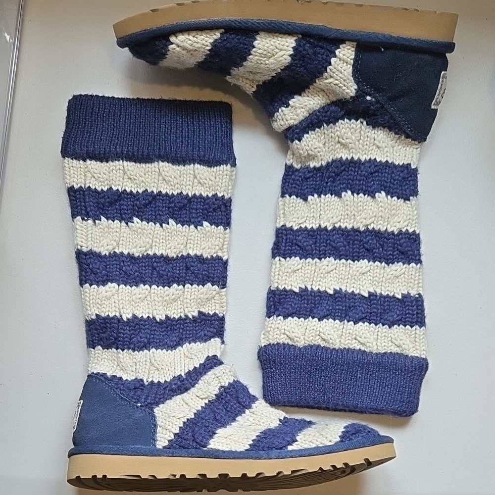 UGG Knit Boots Navy and Cream Stripes.